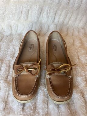 Sperry Tan Leather Boat Shoes with Gold Accent